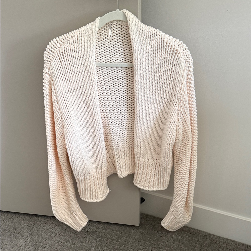 Free People Open-Front Chunky Knit Cardigan in Soft Cream